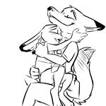  clothed clothing comfy disney judy_hopps monochrome nameless_lewder nick_wilde open_mouth simple_background sitting zootopia 