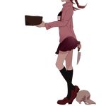  braid brown_hair head_out_of_frame long_hair madotsuki masato_hiro pink_shirt shirt skirt skull socks solo sweater transparent_background twin_braids twintails yume_nikki 