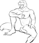  anthro balls erection humanoid_penis jaysee male monochrome nude penis reptile scalie sitting sketch snake solo 