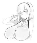  arm_up bad_id bad_twitter_id bare_shoulders breasts cleavage dagashi_kashi greyscale hairband large_breasts looking_at_viewer monochrome nuezou shidare_hotaru simple_background sketch solo upper_body white_background 
