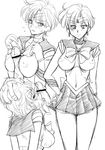  1boy 1girl bishoujo_senshi_sailor_moon blush breasts cum facial greyscale large_breasts nipples paizuri penis short_hair smile ten&#039;ou_haruka 