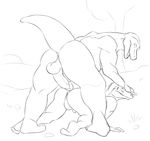  anthro dinosaur domination duo erection humanoid_penis imminent_sex jaysee lizard male male/male monochrome muscular outside penis reptile scalie sweat 