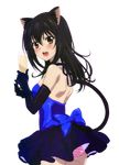  :d animal_ears backless_dress backless_outfit black_gloves black_hair blue_bow blue_dress blush bow breasts brown_eyes cat_ears cowboy_shot dress elbow_gloves from_behind gloves hair_bow highres himeragi_yukina long_hair looking_at_viewer looking_back medium_breasts open_mouth panties pink_panties short_dress sideboob sleeveless sleeveless_dress smile solo standing strike_the_blood striped striped_panties transparent_background underwear 