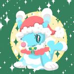  2016 3_fingers blue_skin brionne cel_shading christmas clothed clothing cute feral fin front_view fur_trim hat holidays looking_at_viewer mammal marine nintendo pink_nose pinniped pok&eacute;mon santa_hat smile solo tail_fin teal_eyes video_games りーふ 