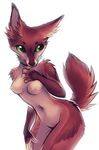  4_fingers anthro breasts canine coyote digital_media_(artwork) female green_eyes mammal navel nipples nude simple_background solo standing white_background zenirix 