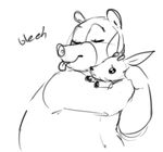  2017 anthro bear black_and_white carrying cervine deer disney dotkwa dotkwa_(character) duo english_text fan_character hug male mammal monochrome simple_background text tongue tongue_out white_background zootopia 