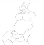  anthro balls dragon erection humanoid_penis jaysee male monochrome musclegut nipples penis solo tongue tongue_out 