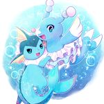  2016 ambiguous_gender blue_theme brionne bubble cute duo eeveelution fangs feral looking_at_viewer mammal marine nintendo pinniped pocket_drop pok&eacute;mon pseudo_clothing sea. smile snout swimming underwater vaporeon video_games water 