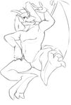  anthro dragon hair horn jaysee male monochrome nude open_mouth sketch solo wings 