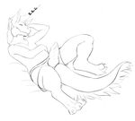  anthro clothed clothing erection hair jaysee knot male monochrome sergal simple_background sleeping smile solo white_background 