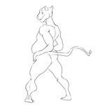  anthro belly big_belly demon jaysee looking_back male monochrome nude scalie smile solo standing 