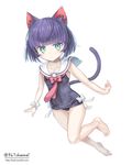  :/ androgynous animal_ears aqua_eyes bangs bare_arms bare_legs barefoot black_swimsuit blunt_bangs bob_cut bow bowtie cat_ears cat_tail closed_mouth collarbone commentary_request covered_navel error expressionless full_body kuroi kuroinyan leg_up looking_at_viewer neckerchief necktie old_school_swimsuit one-piece_swimsuit pink_bow pink_neckwear pixiv_fantasia pixiv_fantasia_new_world plantar_flexion purple_hair ribbon sailor_collar sailor_one-piece_swimsuit school_swimsuit shiny shiny_hair short_hair simple_background solo swimsuit tail twitter_username watermark web_address white_background white_ribbon wristband 