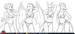  anthro armpits bra breasts cleavage clothed clothing digital_media_(artwork) dragon female horn lace line_art lingerie looking_at_viewer navel non-mammal_breasts one_eye_closed panties predaguy scalie smile spikes standing underwear wings wink 
