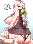  ? alternate_costume aran_sweater areolae arm_support ass asymmetrical_hair bare_arms bare_legs bare_shoulders barefoot black_sweater braid breasts drawstring dress eyebrows_visible_through_hair from_behind halterneck huge_breasts kantai_collection lips long_hair meme_attire naked_sweater nipples silver_hair single_braid sitting sleeveless sleeveless_turtleneck solo spoken_question_mark sweater sweater_dress taka_(sanoujo358) turtleneck turtleneck_sweater unryuu_(kantai_collection) very_long_hair virgin_killer_sweater wardrobe_error wariza yellow_eyes 