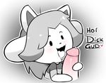  ambiguous_gender anthro blush canine clothed clothing disembodied_penis duo english_text gradient_background handjob hearlesssoul human humanoid_penis looking_at_viewer male male/ambiguous mammal penis precum saliva sex simple_background solo_focus temmie_(undertale) text tongue tongue_out undertale video_games 