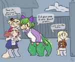 alternate_species animal_humanoid blonde_hair derpy_hooves_(mlp) dialogue dragon english_text female freckles friendship_is_magic green_hair group hair horn humanoid humanoidized male my_little_pony red_eyes satyr text unknown_artist yellow_eyes 