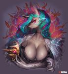  2017 anthro anthrofied big_breasts blush breasts cleavage clothed clothing crown equine female friendship_is_magic girlsay hair horn looking_at_viewer mammal multicolored_hair my_little_pony princess_celestia_(mlp) solo unicorn 