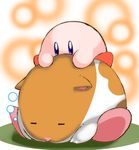  animal blue_eyes closed_eyes full_body fur hamster kirby kirby_(series) kous_(onetwojustice) lying no_humans on_stomach rick_(kirby) riding sleeping snout |_| 