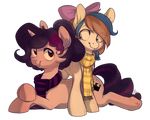  alpha_channel blue_eyes brown_hair cutie_mark duo equine eyelashes fan_character hair hooves horn locksto looking_at_viewer lying mammal my_little_pony red_eyes scarf simple_background smile standing transparent_background unicorn 