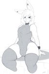  2016 anthro bracelet bulge clothing ear_piercing eyelashes facial_markings front_view gauged_ear girly greyscale hair jewelry lagomorph legwear leotard long_hair looking_at_viewer loui_(ragerabbit) male mammal markings monochrome piercing portrait rabbit sitting solo thick_thighs thigh_highs three-quarter_portrait tight_clothing wide_hips wyntersun 