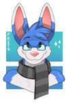  anthro buckteeth eyewear fur glasses lagomorph looking_at_viewer male mammal rabbit scarf see-saw smile solo standing teeth 