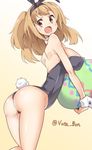  :d animal_ears ass breast_hold breasts bunny_ears bunny_girl bunny_tail bunnysuit buta-don easter_egg egg hairband i-26_(kantai_collection) kantai_collection large_breasts light_brown_hair long_hair open_mouth smile solo tail twisted_torso twitter_username two_side_up 