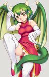  1girl blush breasts chinese_clothes compile draco_centauros fighting_stance gloves green_eyes green_hair looking_at_viewer madou_monogatari medium_breasts open_mouth panties puyopuyo red_clothes shoes solo white_gloves white_panties 