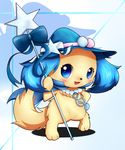  blue_eyes blue_fur blue_hat blush canine cavalier_king_charles_spaniel dog eyelashes female feral fur hat jewelpet jewelry mammal musical_note necklace open_mouth ribbons sanrio sapphie simple_background solo star tan_fur wand とぉく@練習中 