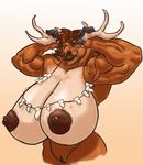  2017 anthro antlers armpits biceps big_breasts bovine breasts female horn huge_breasts jetichor_(artist) jewelry looking_at_viewer mammal muscular muscular_female necklace nipples pussy simple_background smile solo tauren teeth video_games warcraft white_background 
