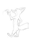  2017 akiric anthro black_and_white butt canine clothing disney fox hand_on_hip looking_at_viewer looking_back male mammal monochrome nick_wilde nude panties rear_view simple_background smile solo standing underwear white_background zootopia 
