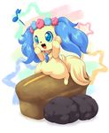  blue_eyes blue_fur blush bread canine cavalier_king_charles_spaniel chest_tuft dog female feral food fur jewelpet jewelry mammal musical_note necklace sanrio sapphie simple_background sitting solo star tan_fur tuft ukan_muri white_background 