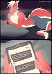  anthro bed clothed clothing comic dragon english_text hair horn male phone pillow smile solo tanks_(artist) teil text topless 