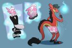  animate_inanimate anthro black_sclera blue_background clothing dragon eastern_dragon female flattening inanimate_transformation maid_uniform male rednoodle.inc scalie sequence simple_background transformation underwear uniform watermark what 