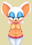  anthro bat big_breasts breasts clothing eyeshadow female gloves green_eyes hands_behind_back legwear makeup mammal navel pasties punkinillus rouge_the_bat simple_background solo sonic_(series) standing thigh_highs 
