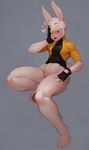  anthro blush bottomless clothed clothing eyewear featureless_crotch glasses lagomorph male mammal rabbit redic-nomad smile solo thick_thighs 