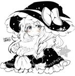  :o blush bow braid dated eyebrows_visible_through_hair greyscale hair_bow hat iroyopon kirisame_marisa long_hair long_sleeves looking_at_viewer monochrome open_mouth signature solo touhou witch_hat 