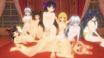  3d 6+girls barefoot bed black_hair blonde_hair blue_eyes breasts brown_eyes brown_hair choujigen_game_neptune custom_maid_3d_2 feet fox_ears gate_-_jieitai_ka_no_chi_nite_kaku_tatakaeri hair_ribbon hime_cut huge_breasts kitsune large_breasts lying mirai_(senran_kagura) multiple_girls nipples noire nude orange_eyes orange_hair pussy red_eyes rory_mercury senran_kagura silver_hair small_breasts spread_legs vert 