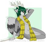  anthro breasts cervine deer dtalvi female looking_at_viewer mammal navel navel_piercing piercing scarf smile solo wand 