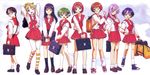  bag chiba_yuriko duffel_bag highres himekawa_kotone hoshina_tomoko kamigishi_akari kurusugawa_serika loafers loose_socks matsubara_aoi miyauchi_lemmy multi multiple_girls nagaoka_shiho school_briefcase school_uniform serafuku shoes sneakers socks striped striped_legwear to_heart 