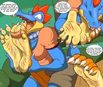 anthro breasts charizard english_text female feraligatr foot_fetish foot_focus foot_lick licking nintendo pok&eacute;mon saliva text tongue tongue_out video_games zp92 