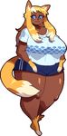  animal_humanoid big_breasts blonde_hair blue_eyes breasts cat_humanoid clothing dark_skin eyelashes feline female freckles fukmin-dx fur hair humanoid mammal multicolored_hair shirt simple_background solo thick_thighs two_tone_hair white_background white_fur white_hair yellow_fur 