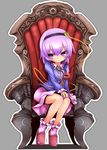  hairband komeiji_satori purple_eyes purple_hair shishigami_(sunagimo) short_hair sitting socks solo throne touhou 