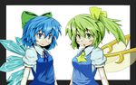  blue_eyes blue_hair bow cirno daiyousei fairy_wings fubuki_(ringdeng) green_eyes green_hair hair_bow multiple_girls ribbon short_hair side_ponytail touhou wings 