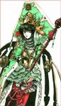  bad_id bad_pixiv_id black_hair dress gothic green_eyes hat kisaco_a lace lance lipstick makeup polearm seth_nightroad short_hair simple_background solo standing thighhighs trinity_blood weapon 