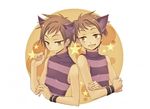  animal_ears artist_request brothers cat_ears cheshire_cat happy hitachiin_hikaru hitachiin_kaoru male_focus multiple_boys orange_hair ouran_high_school_host_club siblings smile star twins yellow_eyes 