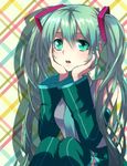  aqua_eyes aqua_hair bad_id bad_pixiv_id chin_rest chirosuke detached_sleeves hatsune_miku long_hair necktie open_mouth skirt solo thighhighs twintails vocaloid 