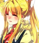  74_(teduka) air bad_id bad_pixiv_id blonde_hair closed_eyes face happy kamio_misuzu long_hair ponytail school_uniform smile solo 