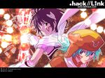  .hack//games .hack//link 2boys antenna_hair aqua_hair artist_request black_hair cubia_(.hack//) highres kite_(.hack//) male_focus multiple_boys official_art scarf tattoo wallpaper yellow_eyes 