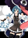  akuya-azami blue_eyes blue_hair cosplay heterochromia hiver_laurant hiver_laurant_(cosplay) karakasa_obake purple_umbrella red_eyes roman short_hair solo sound_horizon tatara_kogasa thighhighs tongue touhou umbrella 