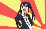  black_hair highres k-on! nakano_azusa rising_sun school_uniform siva solo sunburst twintails 